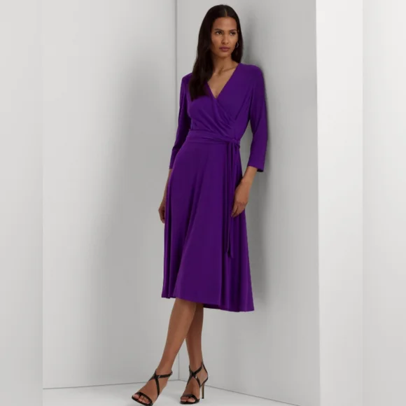 Lauren Ralph Lauren Women's Surplice Jersey Dress, Purple, 10 - Picture 1 of 9